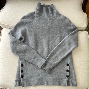 Garnet Hill Side-Button Cashmere T-Neck Gray Turtleneck Sweater Size M